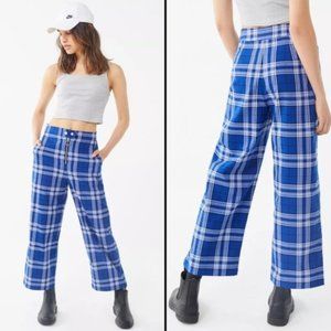 Urban Outfitters Daisy Plaid Zip Up Cropped Pants Blue Size 4